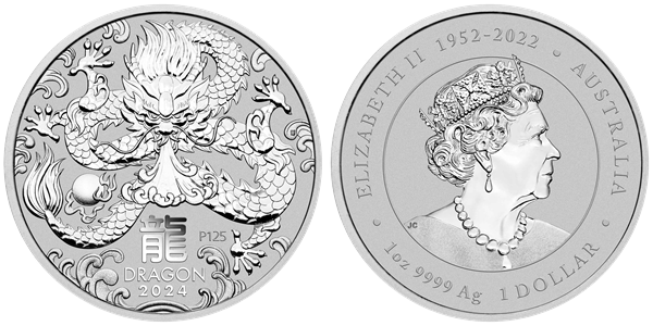 Strieborná investičná minca 1 Oz Lunárná séria III. ROK DRAKA 2024