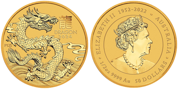 Zlatá investičná minca 1/2 Oz Lunárná séria III. ROK DRAKA 2024